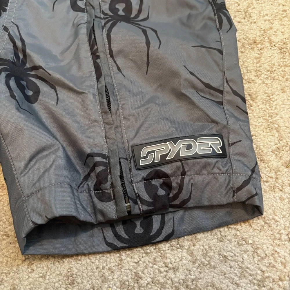 Spyder Men Grey Black Spider Print Thinsulate Insulated Ski Bib Shorts‎ Size M